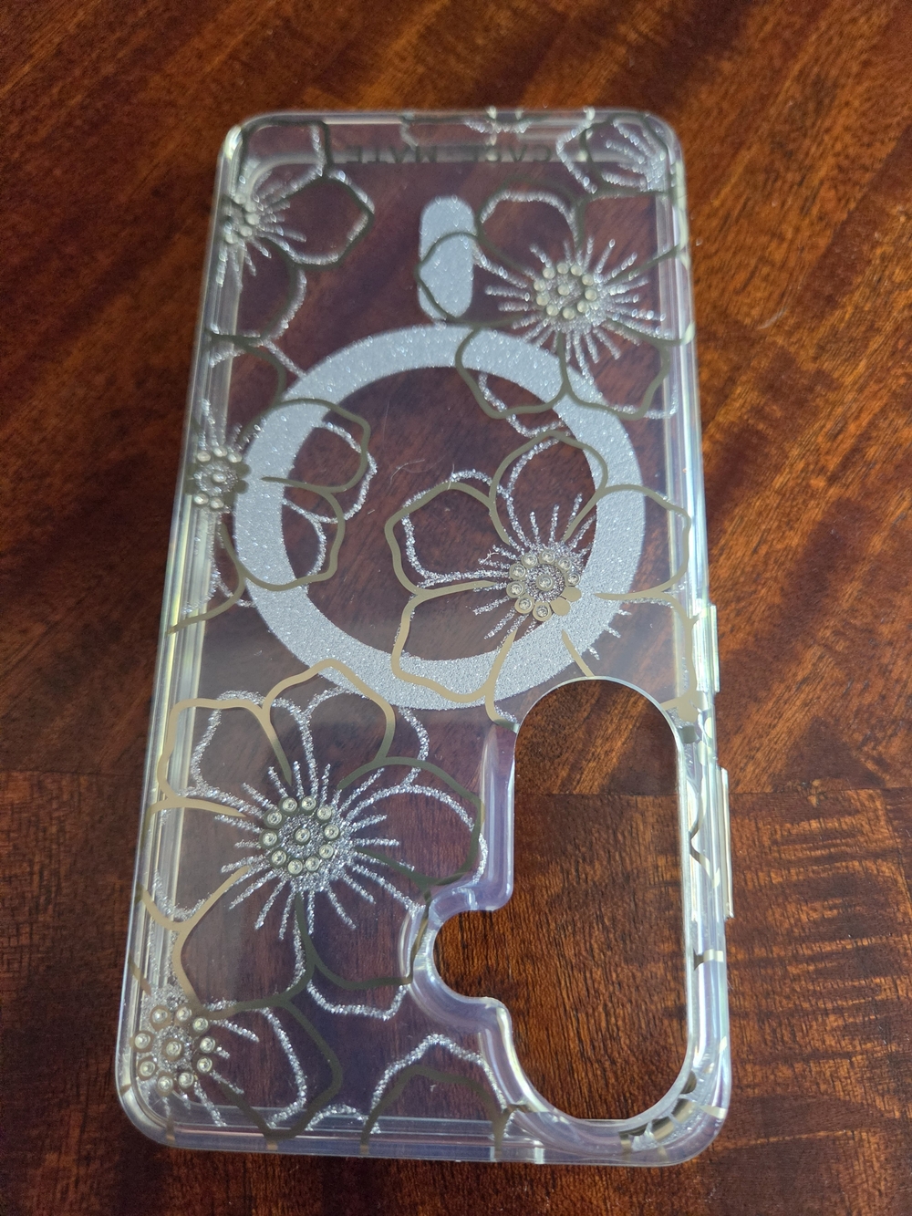 Samsung S26 Clear Floral Glitter Phone Case W/magnet - Transparent/Gold